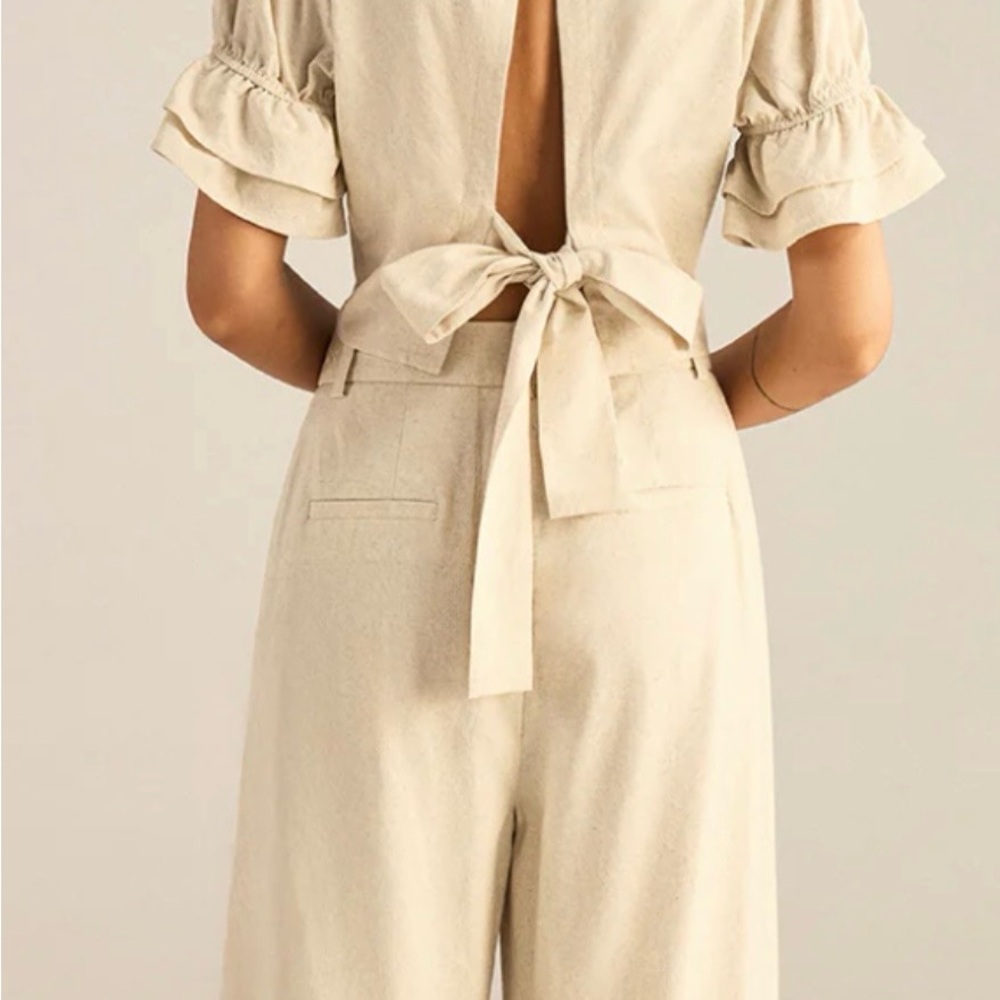 Commense Cotton & Linen Puff-Sleeves Bow-Back Top and Pants Set XS - Picture 2 of 7